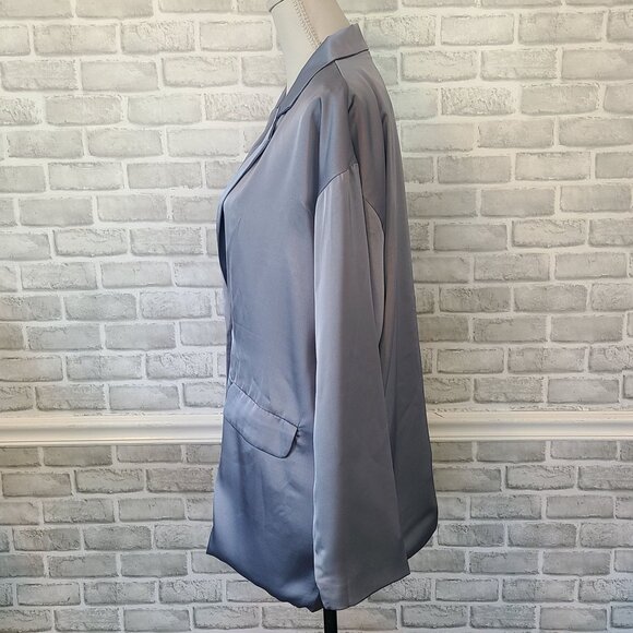 12th Tribe Powder Blue Satin Blazer Jacket NEW Classic Elegance Career Large - Picture 3 of 9